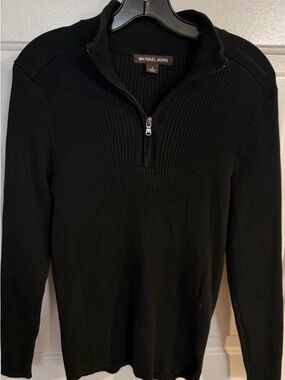 Michael Kors Men's Black Ribbed Quarter-Zip Sweater